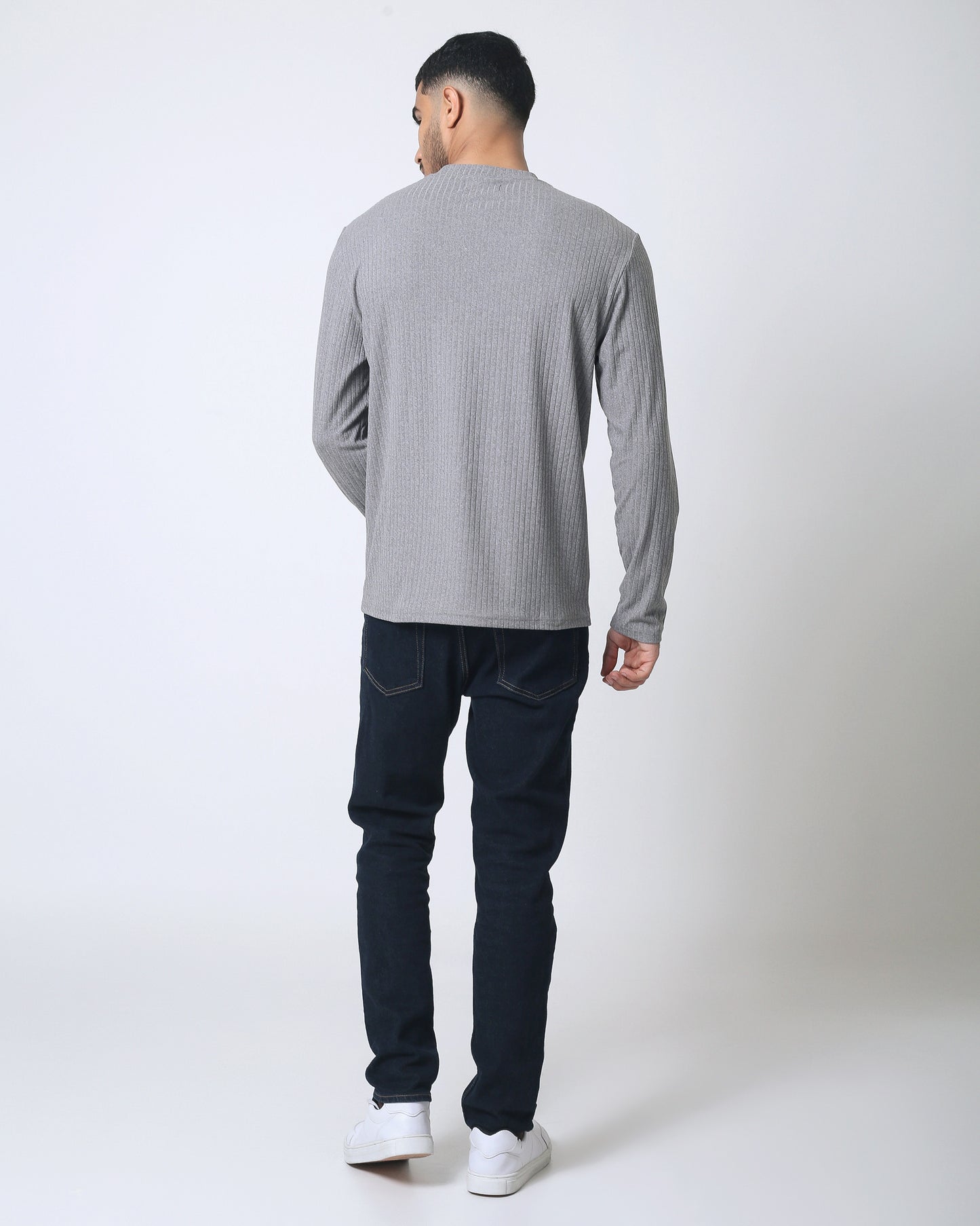 Quieti Regular Fit, Grey Heather Rib Knit, Long Sleeve Crew Neck Tee