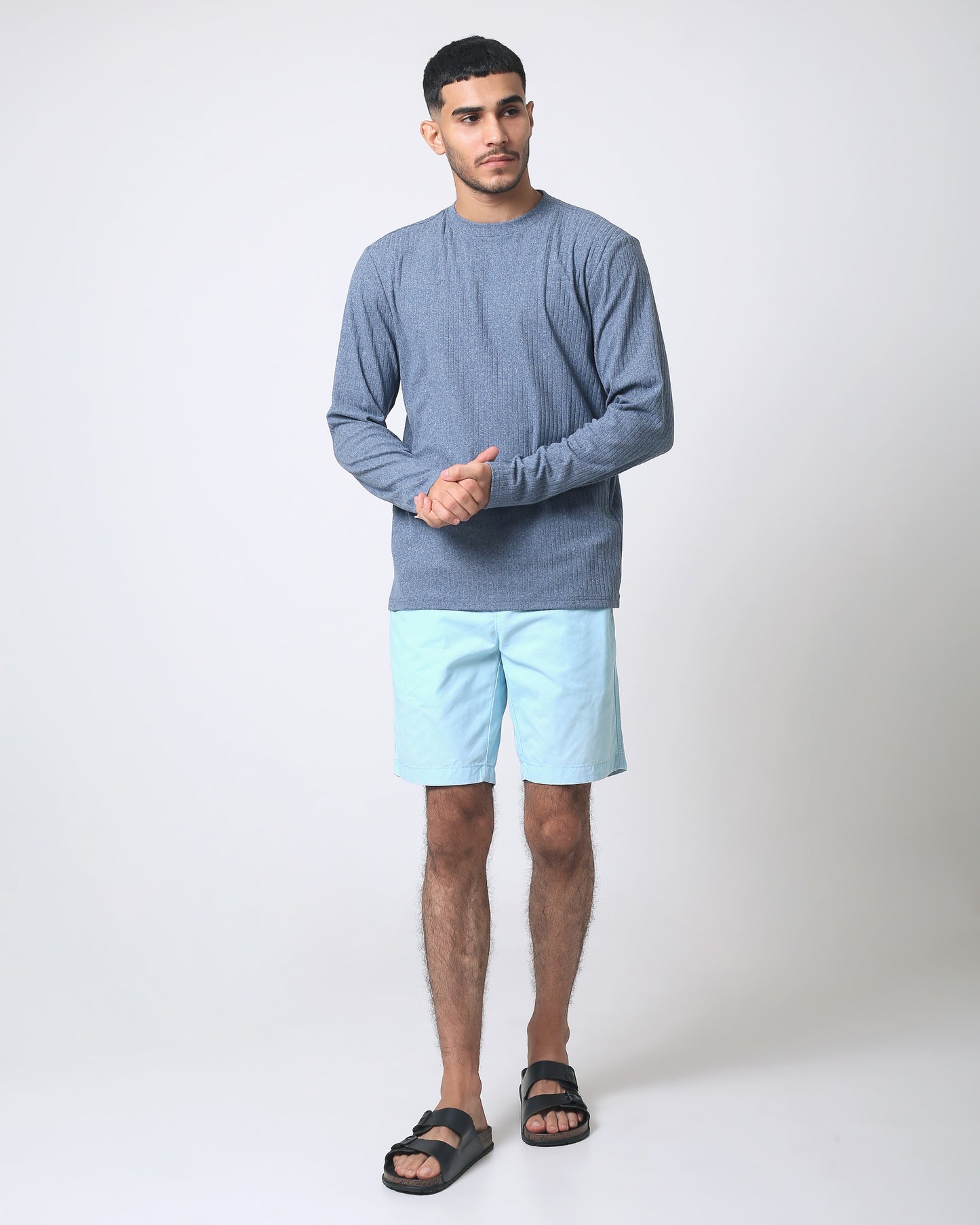 Quieti Performance Regular Fit, Blue Heather Rib Knit, Long Sleeve Crew Neck Tee