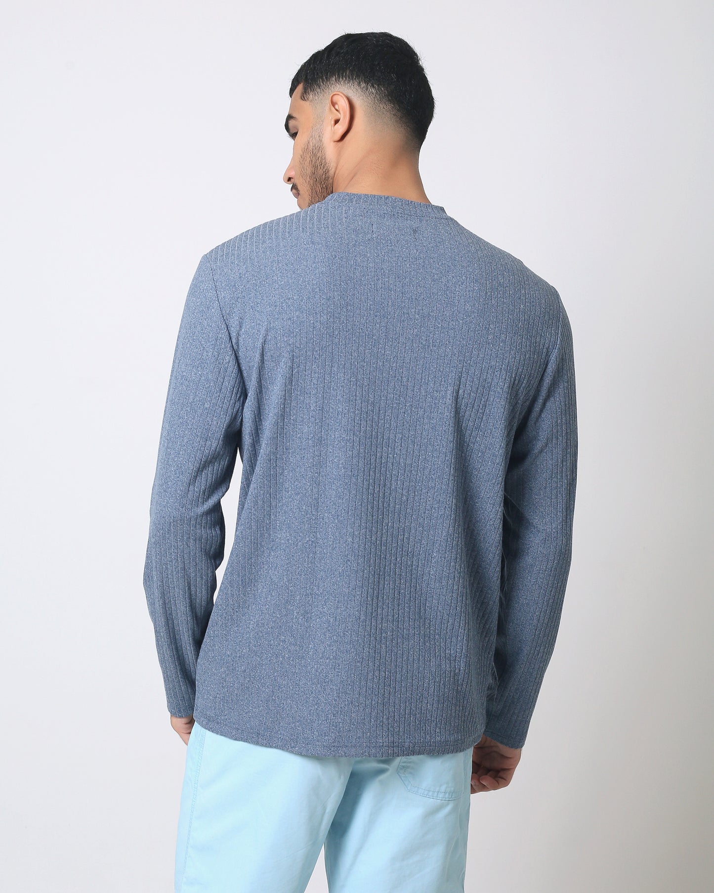 Quieti Performance Regular Fit, Blue Heather Rib Knit, Long Sleeve Crew Neck Tee