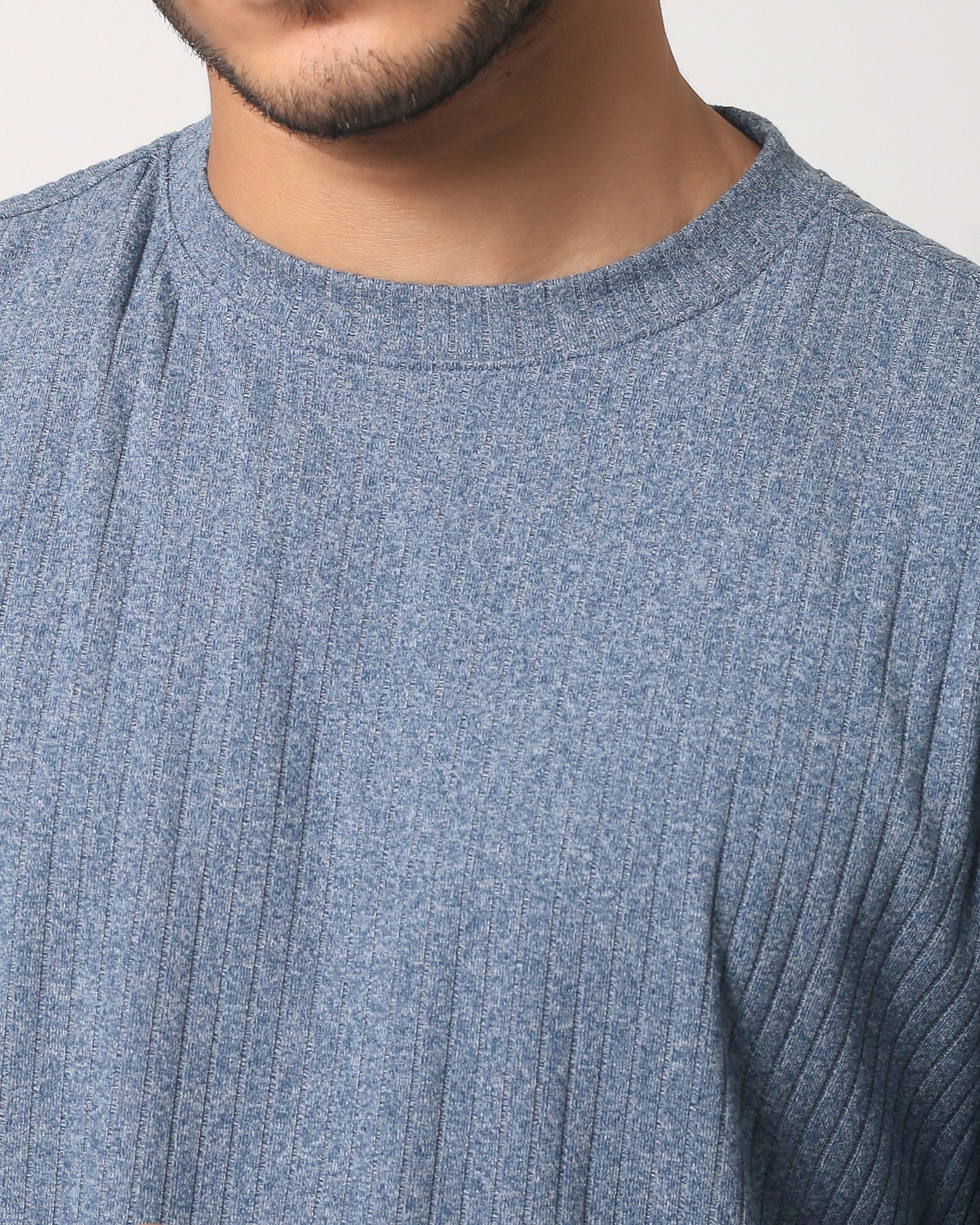 Quieti Performance Regular Fit, Blue Heather Rib Knit, Long Sleeve Crew Neck Tee