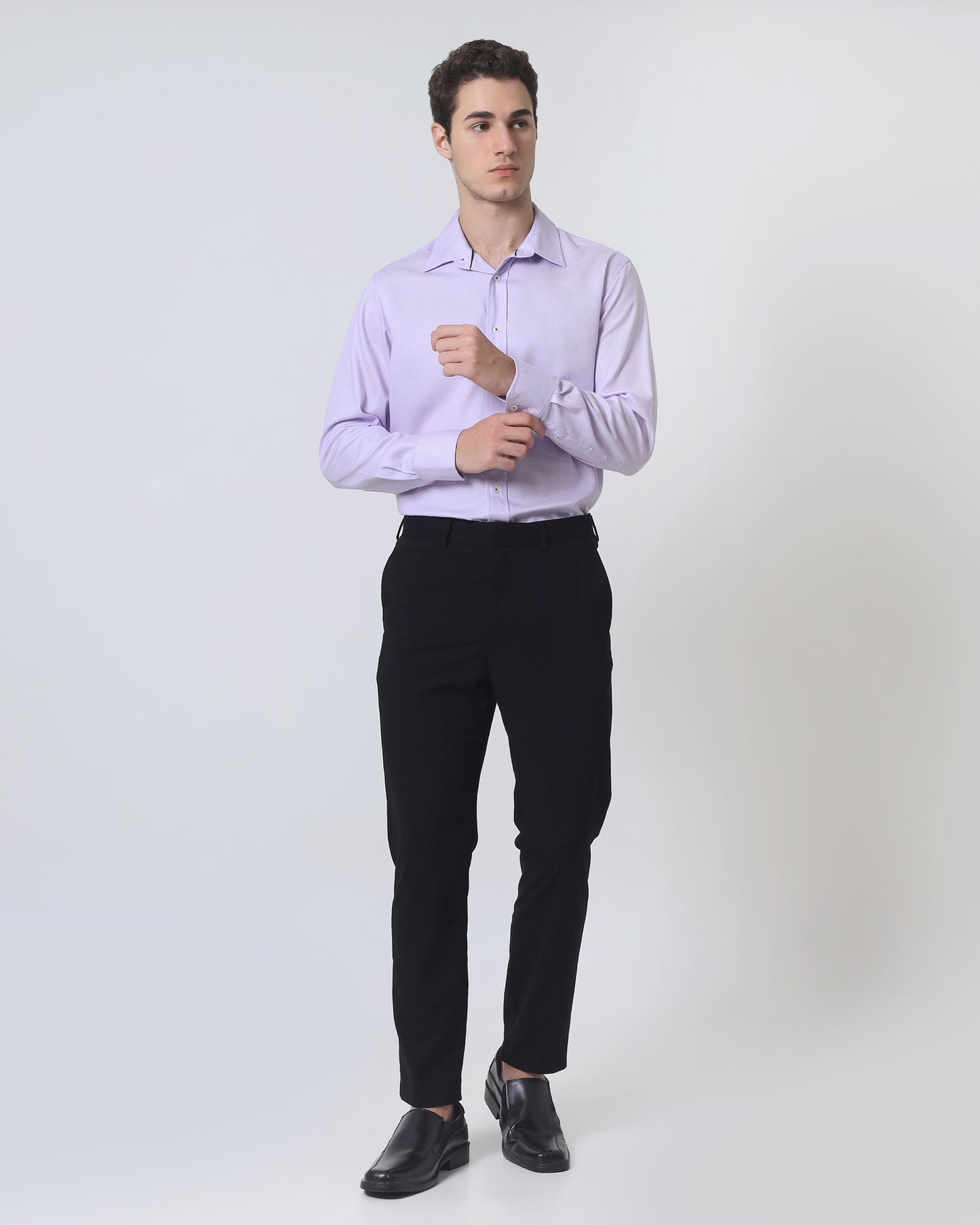 Quieti Lavender YD dot dobby, Long Sleeve Woven Shirt