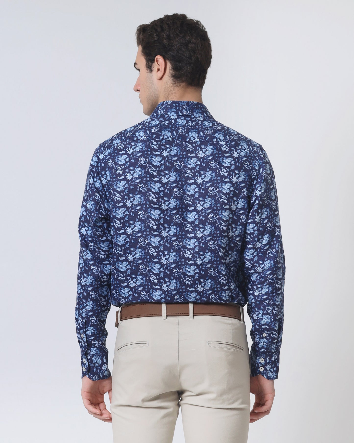 Quieti Modern Fit, Navy Floral Print, Long Sleeve Woven Shirt