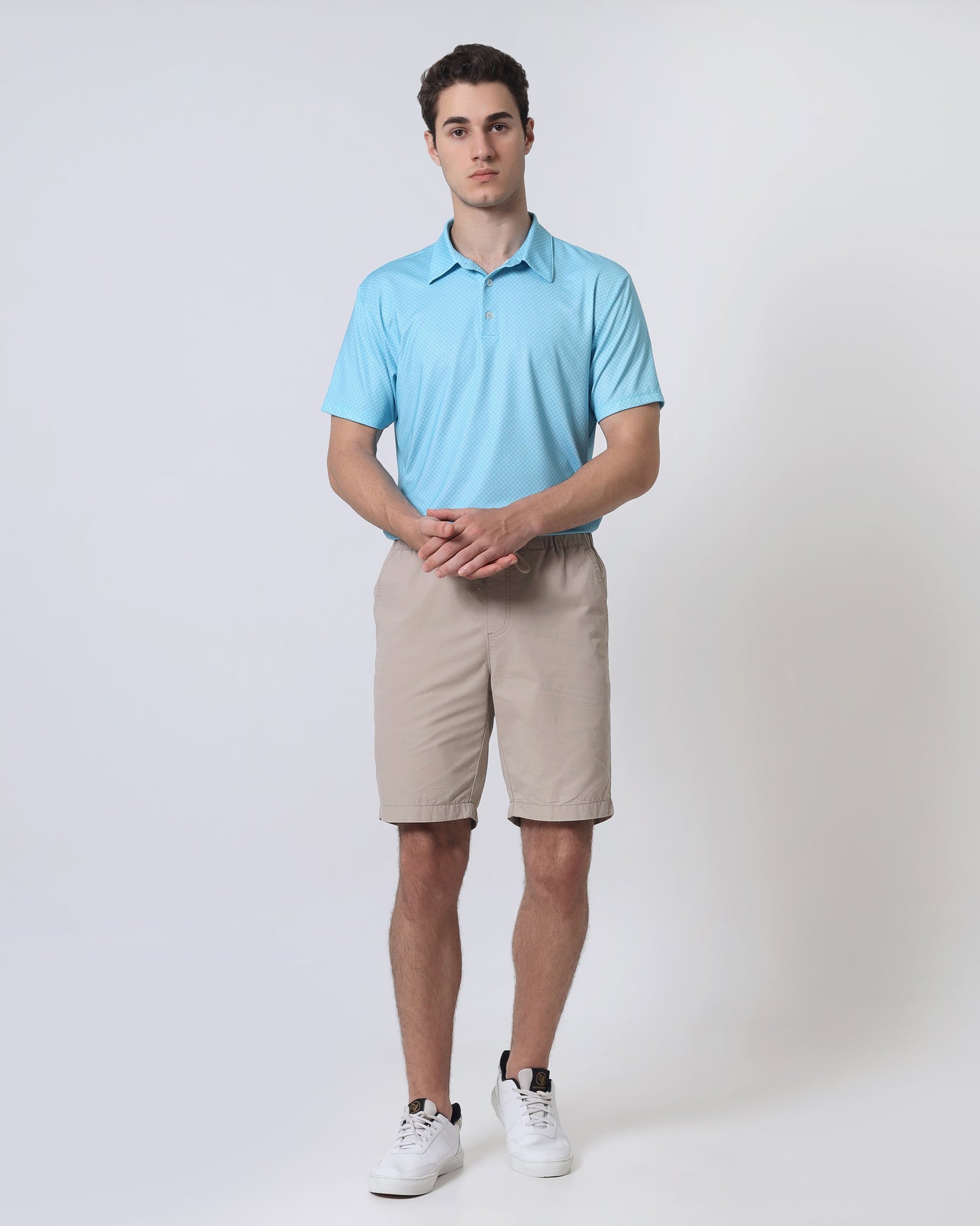 Quieti Performance Regular Fit, small Baltic Geo Printed Knit, 3 button Short Sleeve Polo