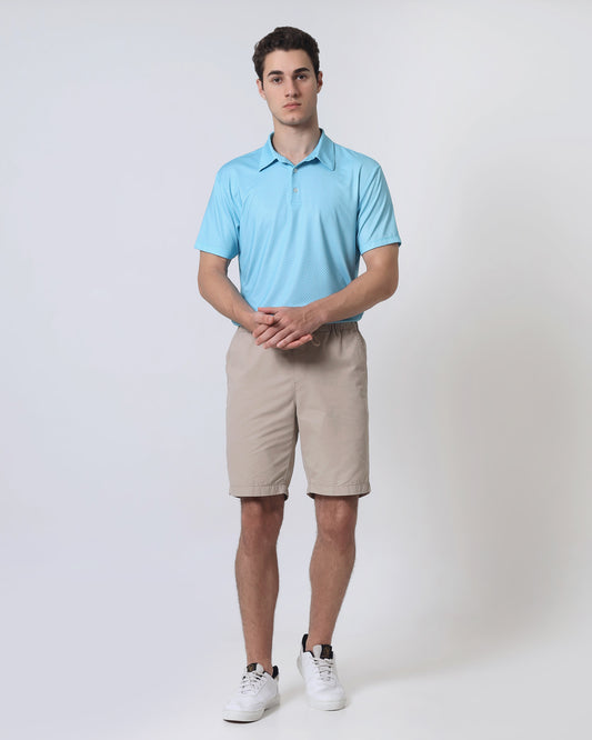 Quieti Performance Regular Fit, small Baltic Geo Printed Knit, 3 button Short Sleeve Polo