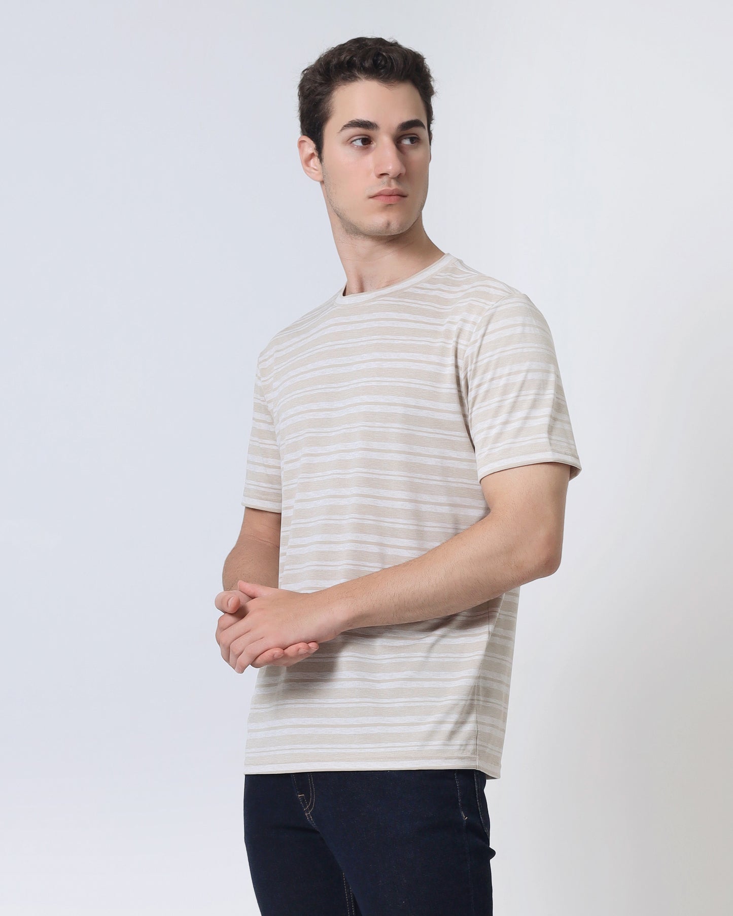 Quieti Performance Regular Fit, Rye Stripe Knit, Short Sleeve Crew Neck Tee