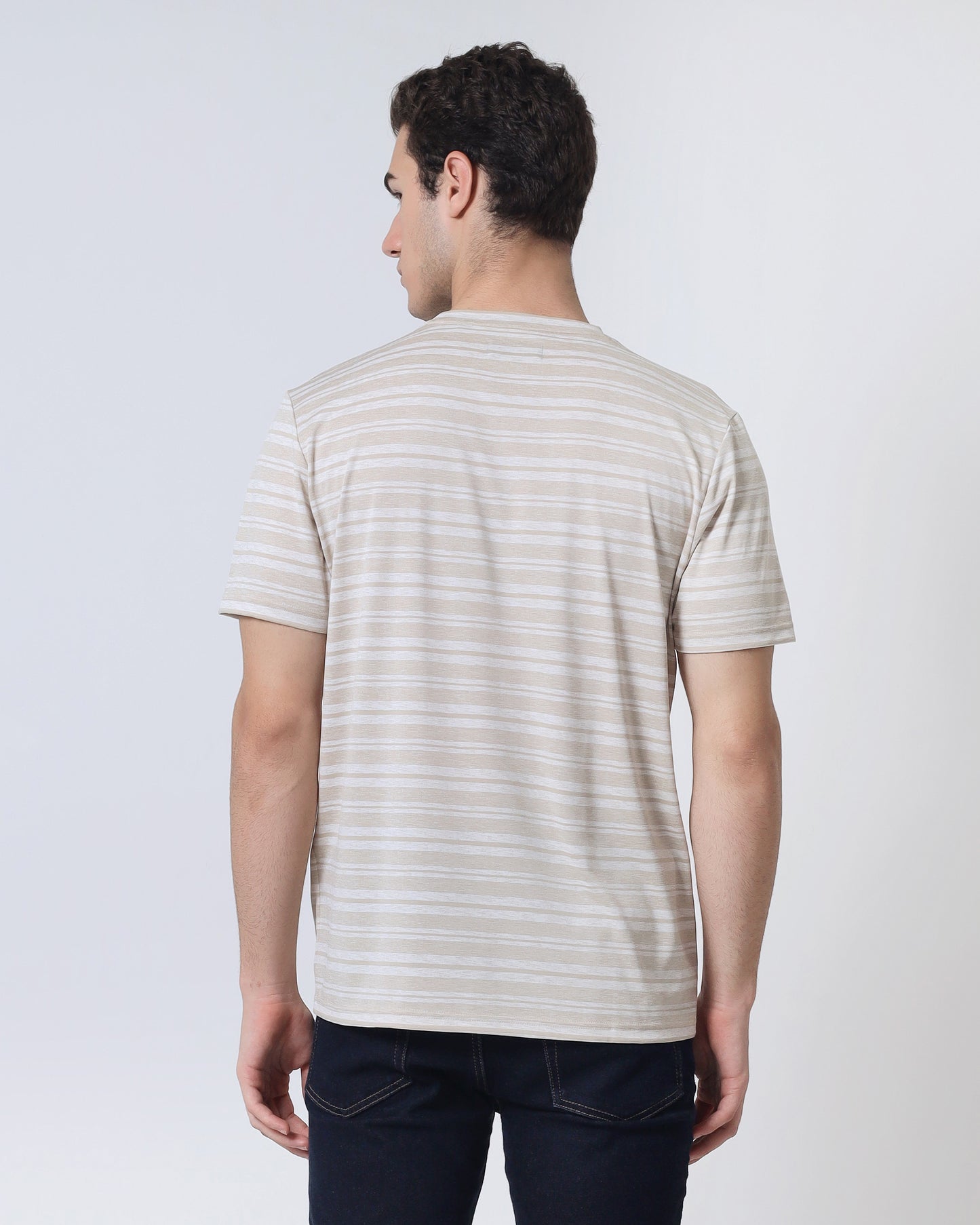 Quieti Performance Regular Fit, Rye Stripe Knit, Short Sleeve Crew Neck Tee