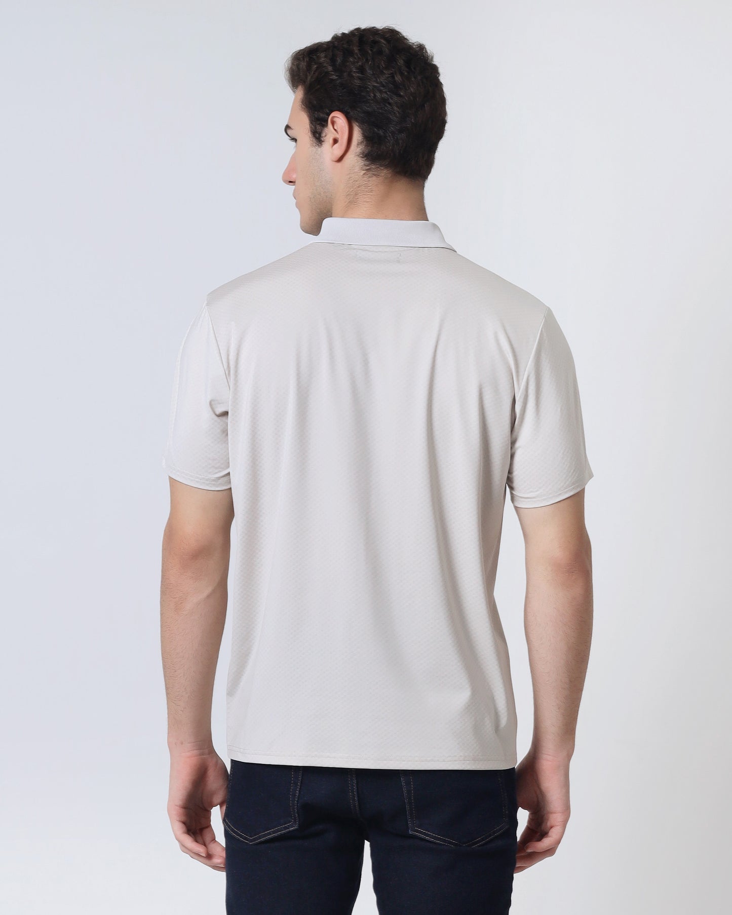 Quieti Performance Regular Fit, Rye Check Textured Jacquard Knit, Short Sleeve Zip Polo