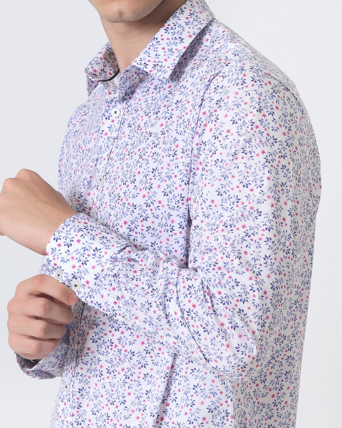 Quieti Modern Fit, Pink Floral Print, Long Sleeve Woven Shirt