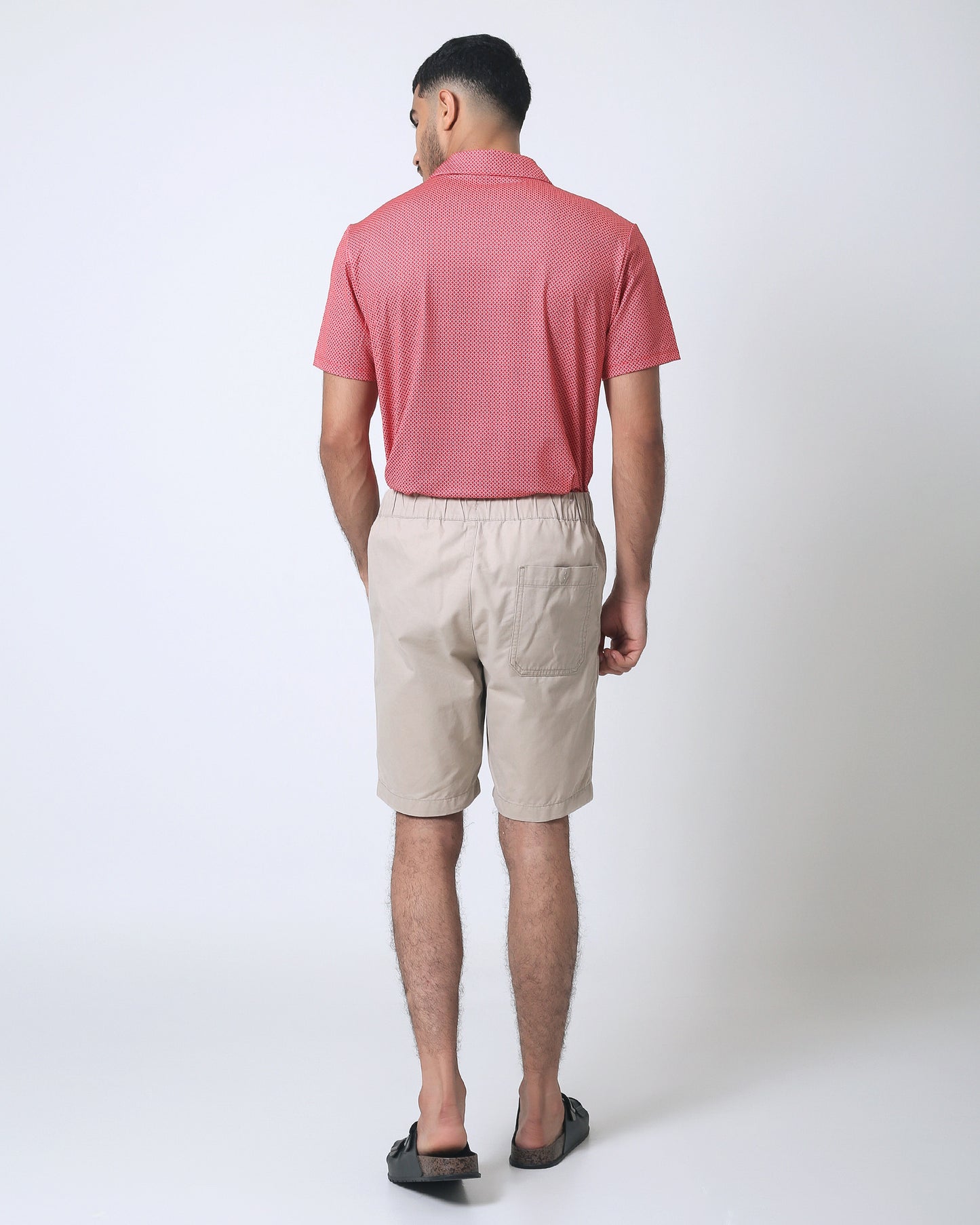 Quieti Performance Regular Fit, Red Geo Printed Knit, 3 button Short Sleeve Polo
