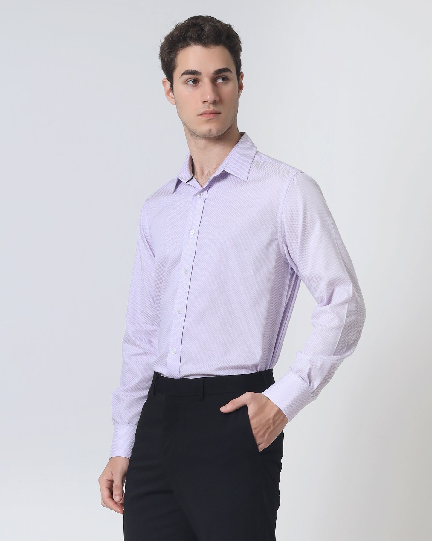 Quieti Modern Fit, Pink dobby stripe, Long Sleeve Woven Shirt