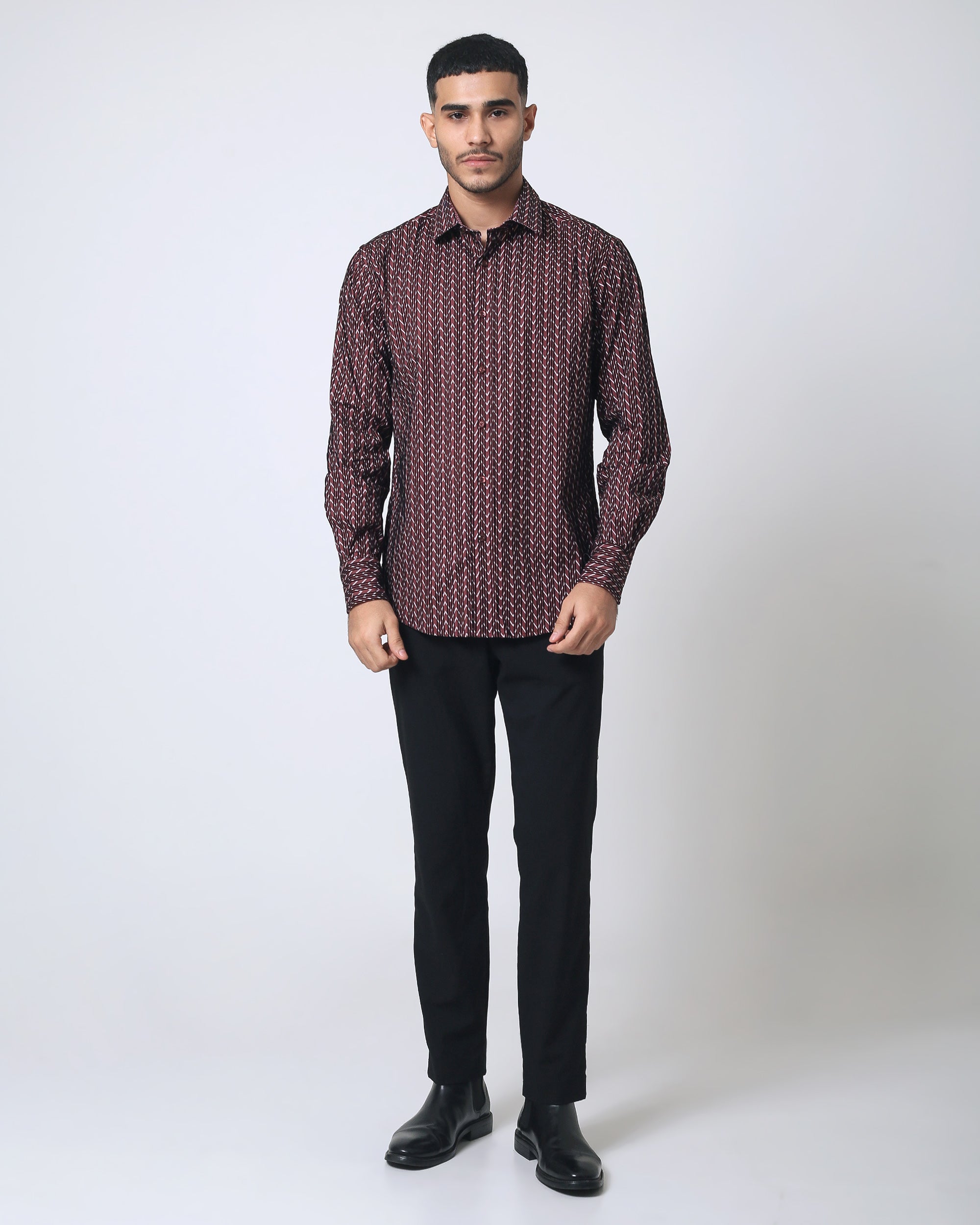 quieti dress shirts Quieti Blue Flock Print, Long Sleeve stretch Woven Shirt