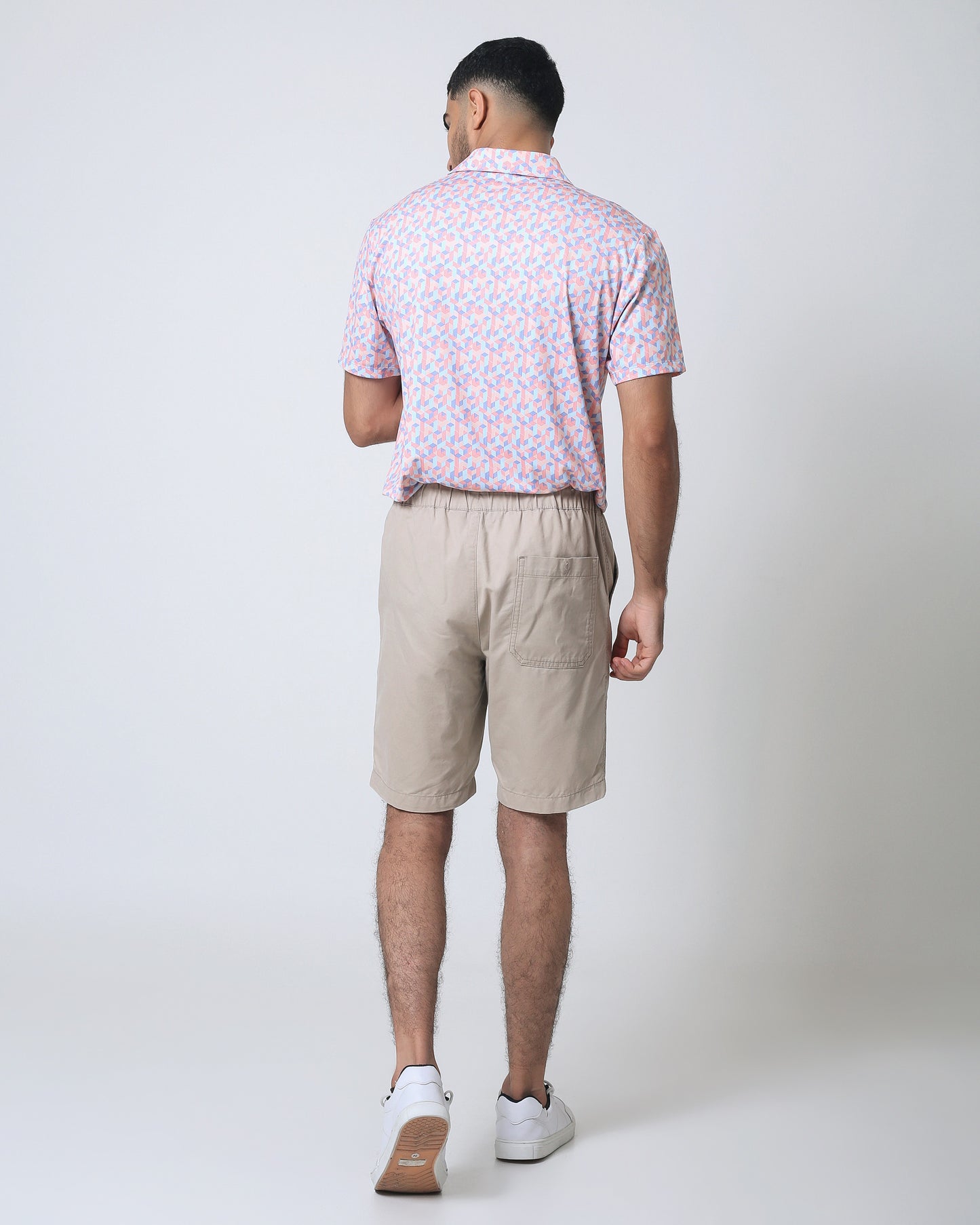 Quieti Performance Regular Fit, Orange Geo Printed Knit, 3 button Short Sleeve Polo