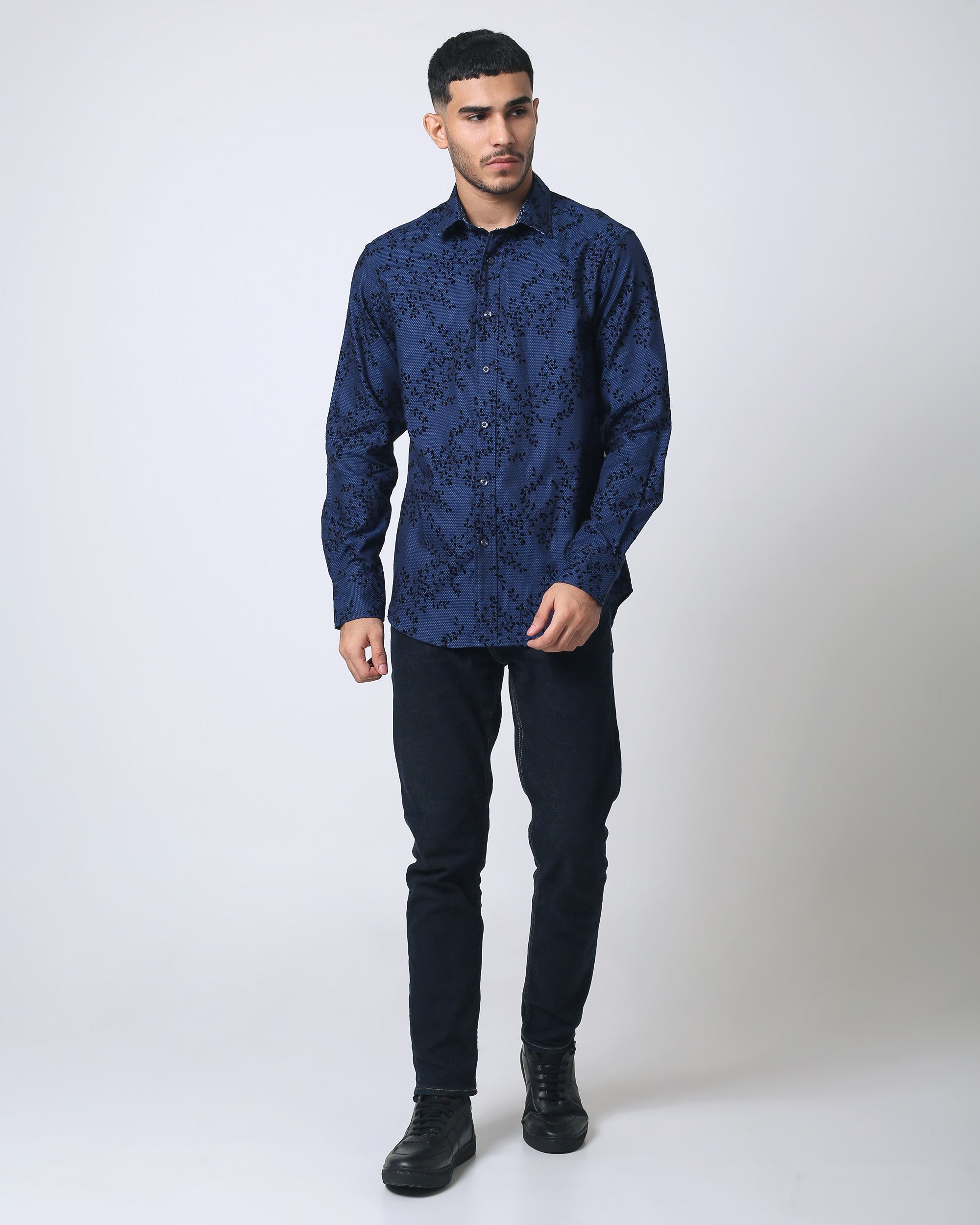 quieti dress shirts Quieti Performance Blue geo Print, Long Sleeve Woven Shirt
