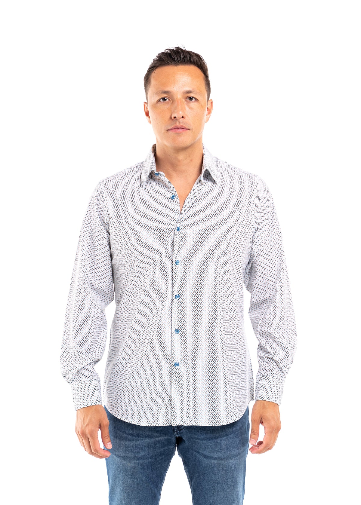 Darrell Men&#39;s Long Sleeve Blue Print Shirt