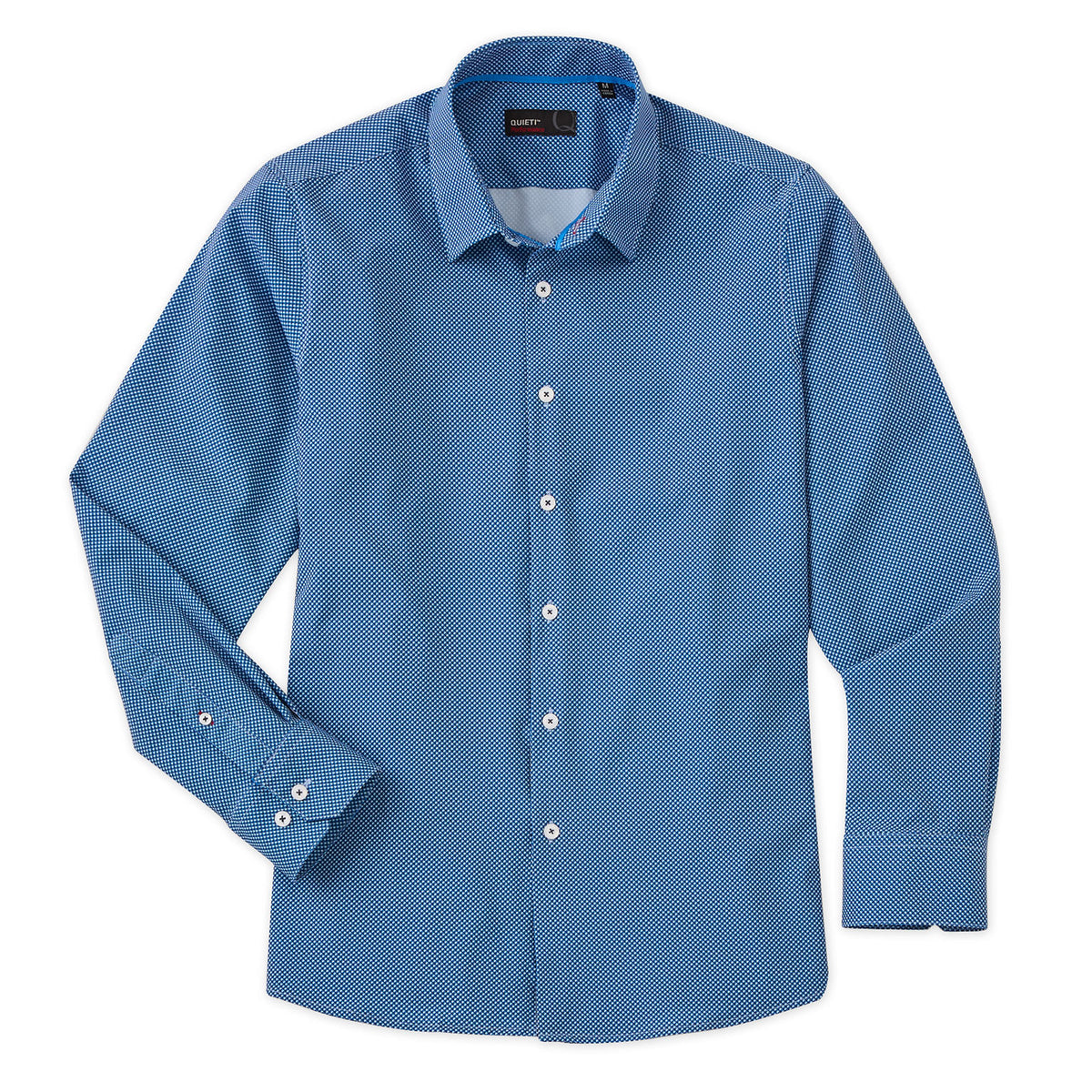 Camden Men&#39;s Long Sleeve Blue Mini Print Shirt