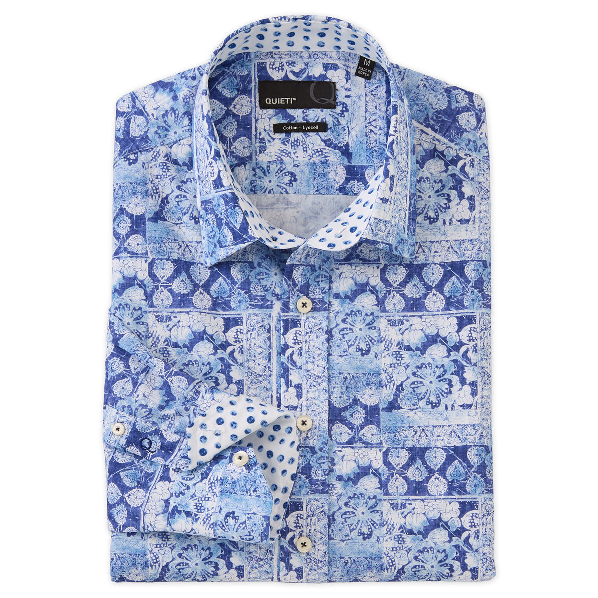Connor Men&#39;s Long Sleeve Blue Modern Tile Print Shirt