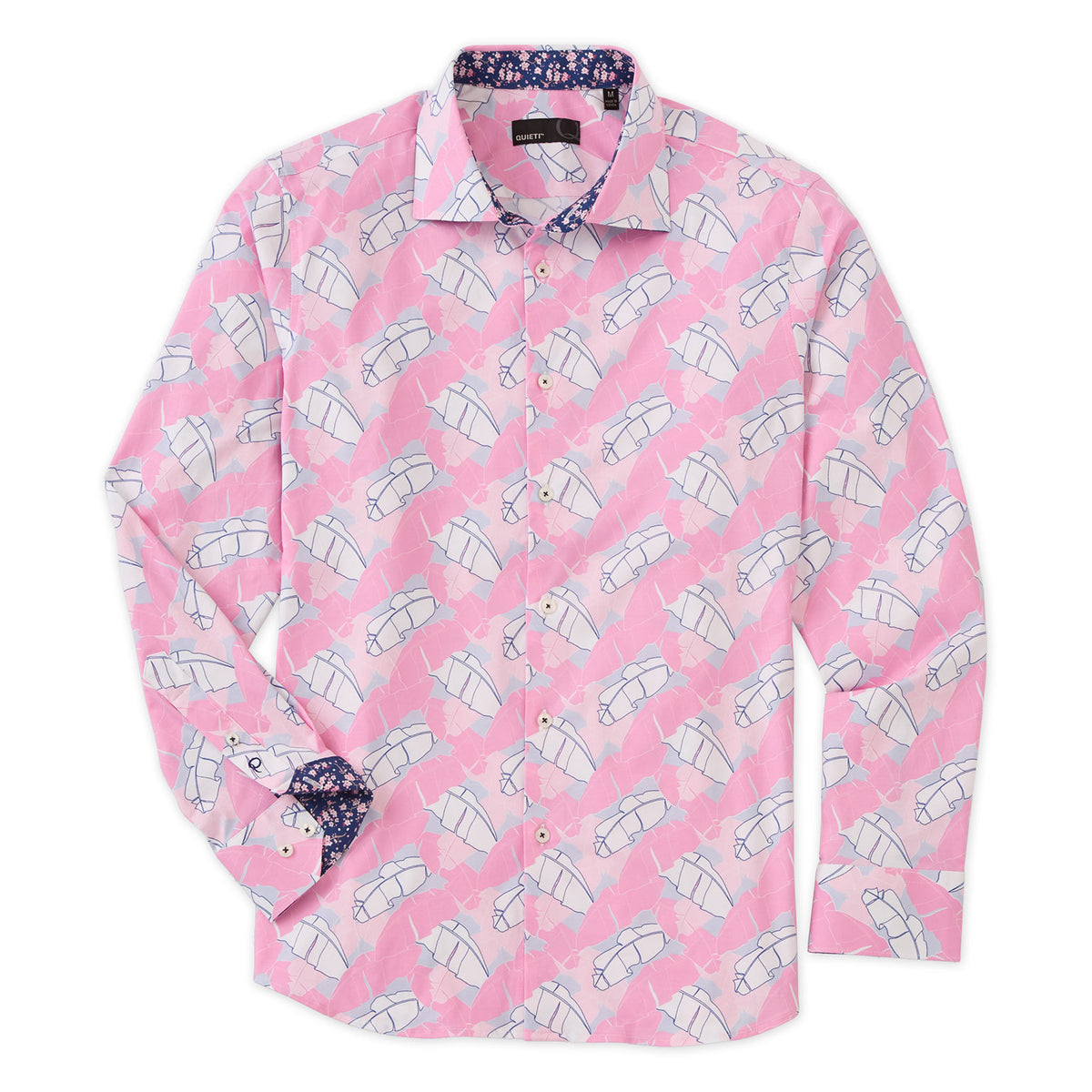 Justin Men&#39;s Long Sleeve Pink Palm Print Shirt