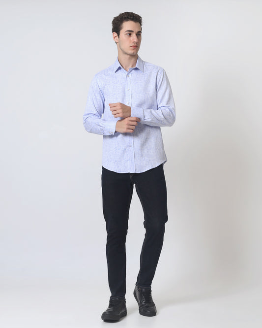 Quieti Modern Fit, Blue Geo Jacquard, Long Sleeve Woven Shirt