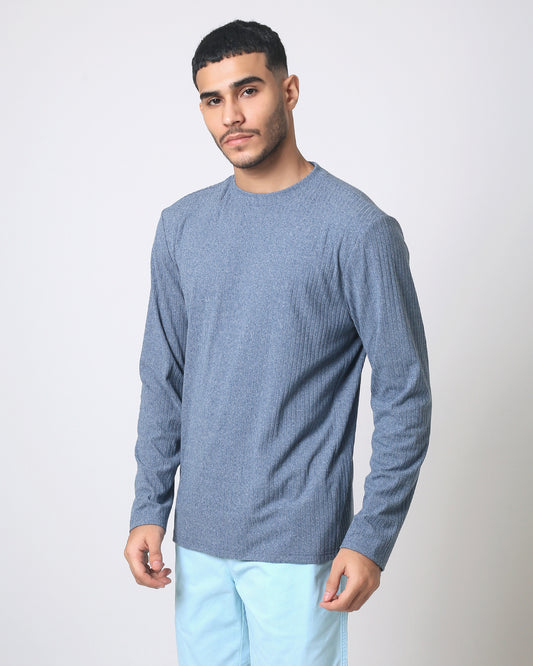 Quieti Performance Regular Fit, Blue Heather Rib Knit, Long Sleeve Crew Neck Tee