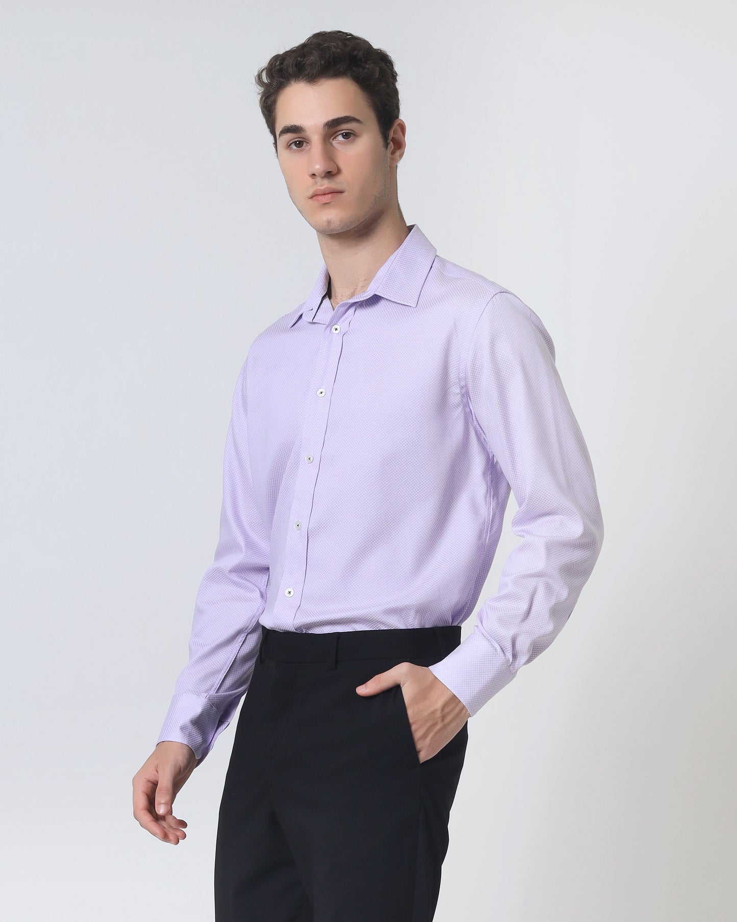 Quieti Lavender YD dot dobby, Long Sleeve Woven Shirt