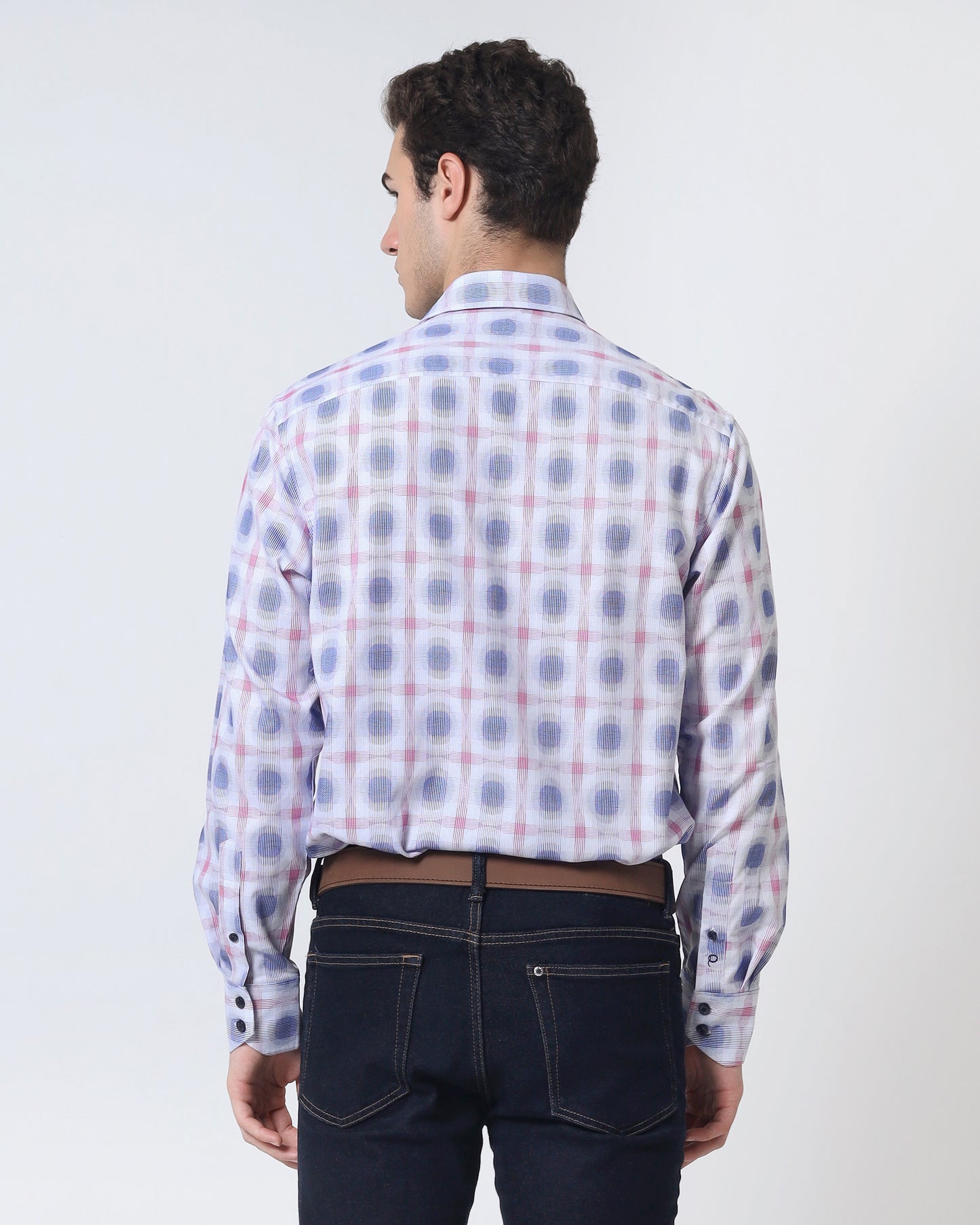 Quieti Modern Fit, Pink YD Jacquard Plaid, Long Sleeve Woven Shirt