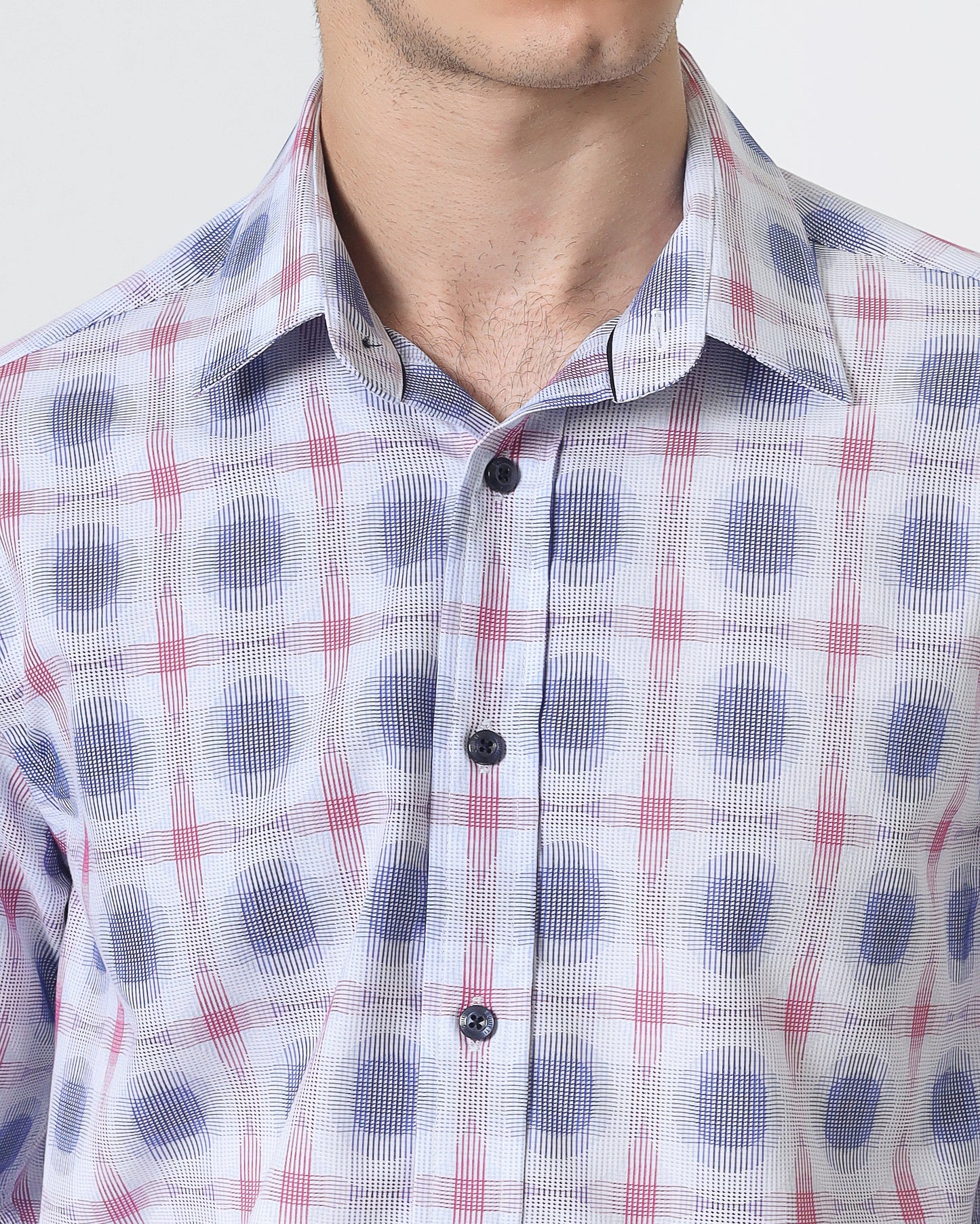 Quieti Modern Fit, Pink YD Jacquard Plaid, Long Sleeve Woven Shirt