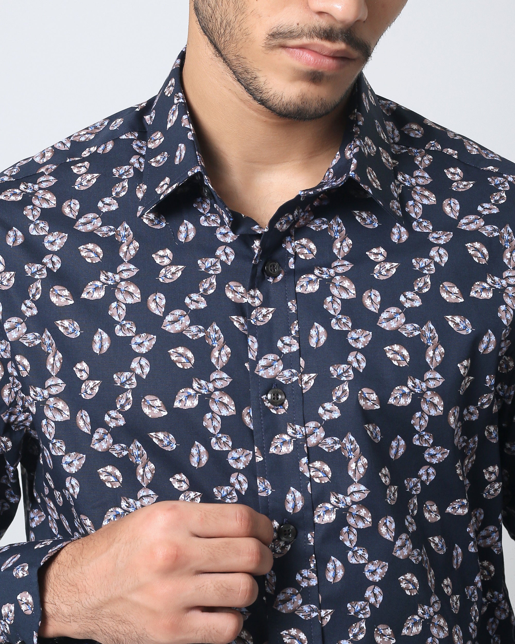 quieti dress shirts Quieti Botanical Print Long Sleeve Woven Shirt, Mens, M, Navy