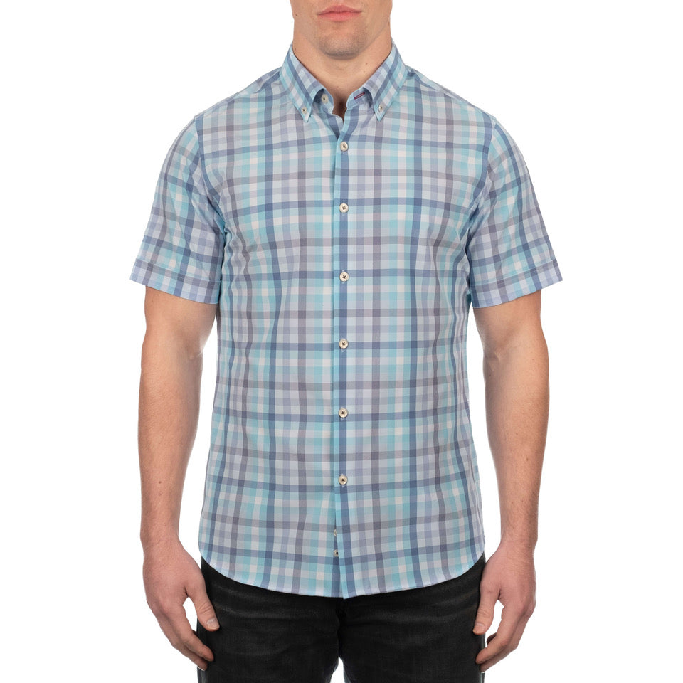 Jameson Men&#39;s Short Sleeve Blue Check Shirt