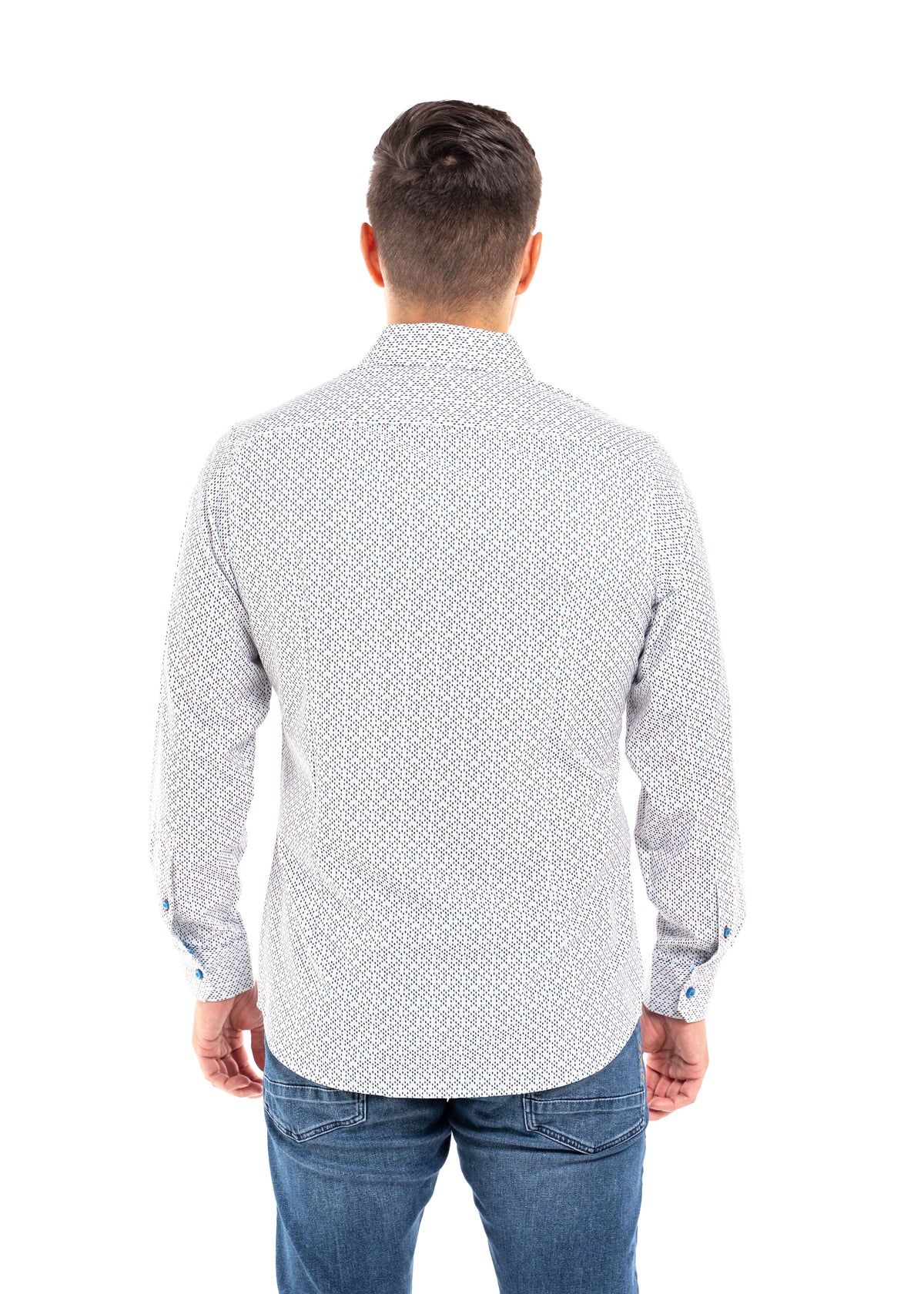 Darrell Men&#39;s Long Sleeve Blue Print Shirt
