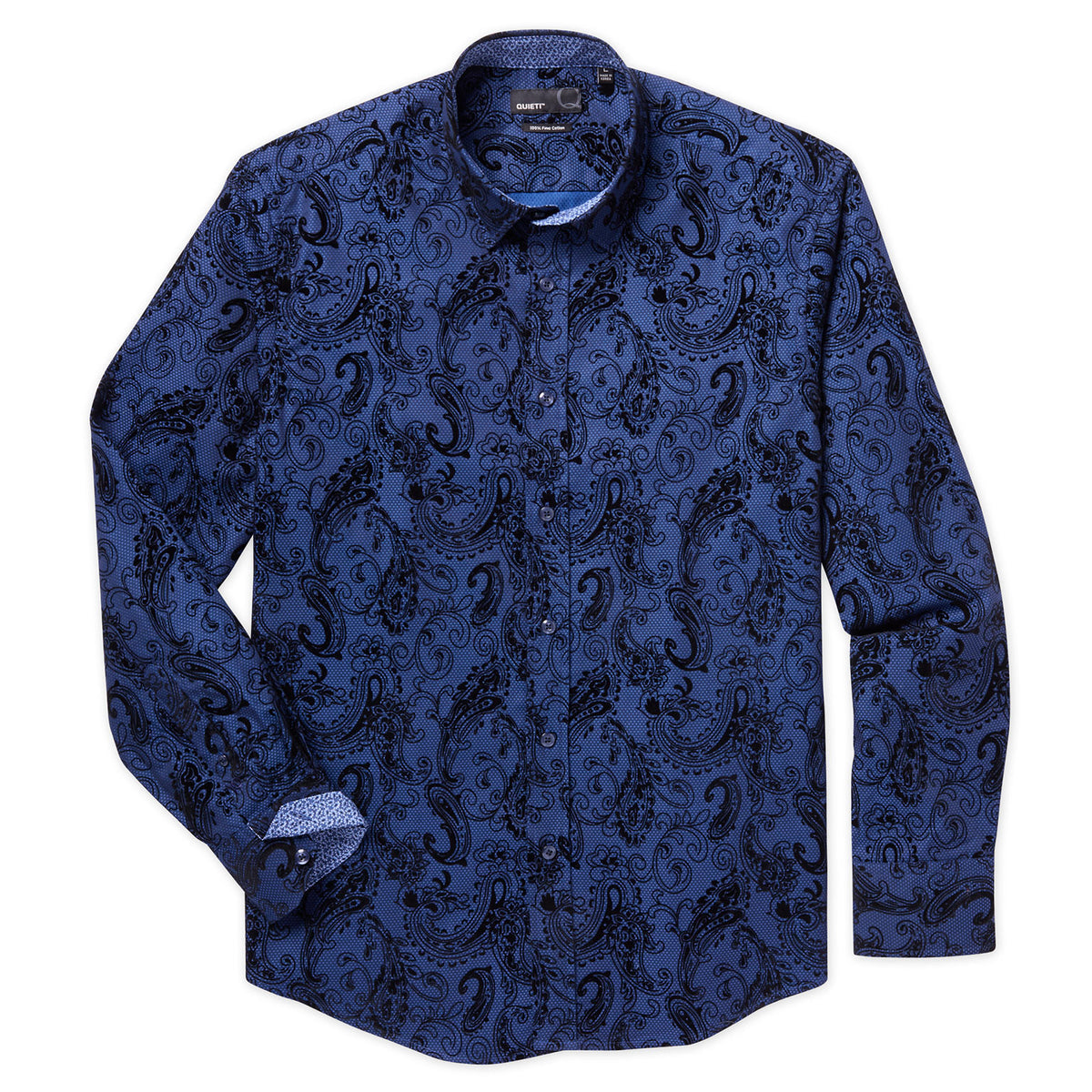 Albi Men&#39;s Long Sleeve Woven Flocked Paisley Shirt