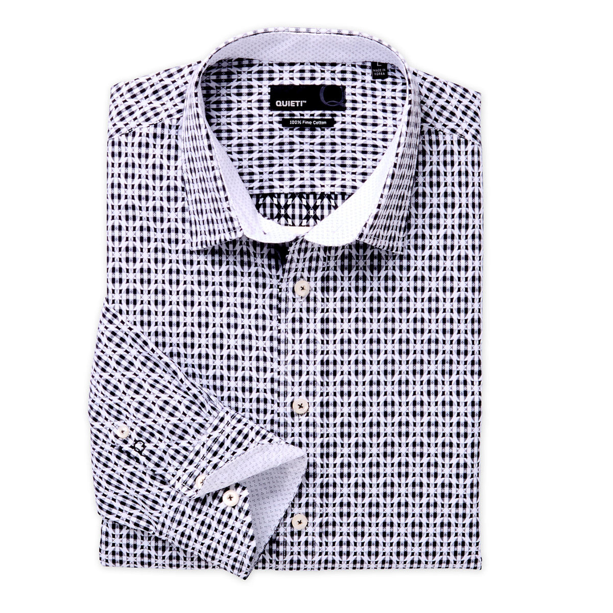 Turin Men&#39;s Long Sleeve Woven Gingham Jacquard Shirt
