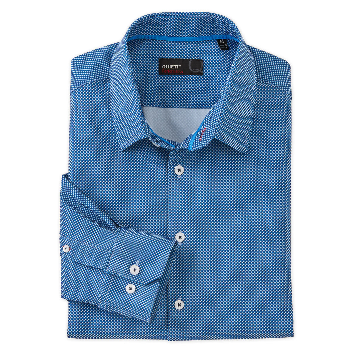 Camden Men&#39;s Long Sleeve Blue Mini Print Shirt
