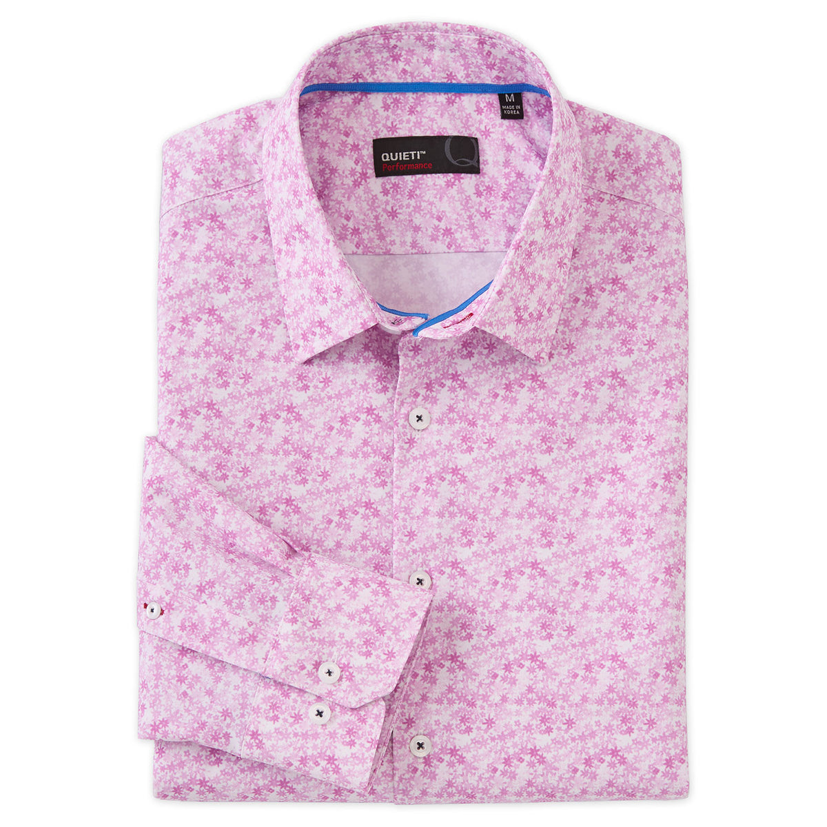 Dash Men&#39;s Long Sleeve Pink Mini Floral Print Shirt
