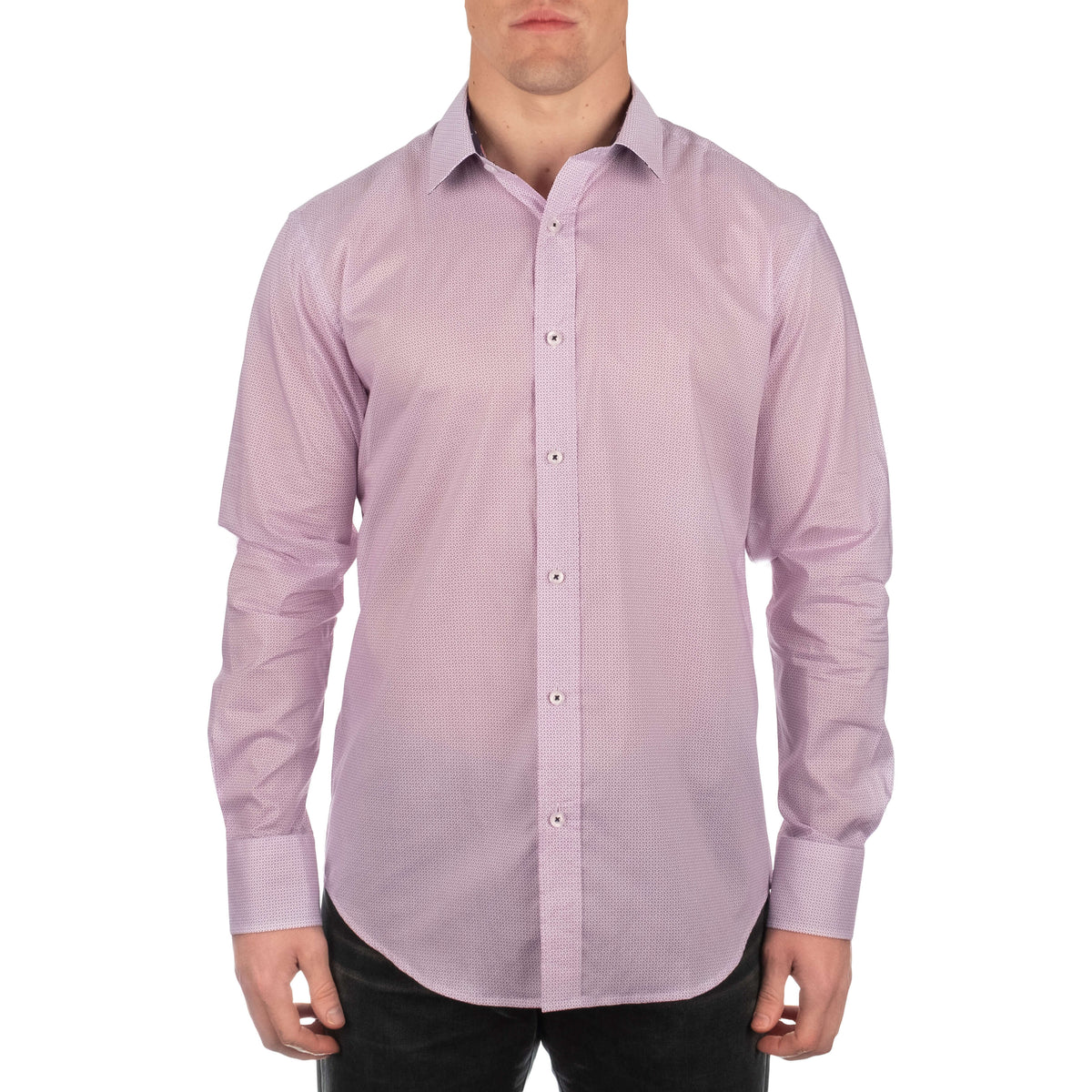 Nome Men&#39;s Long Sleeve Pink Geo-Print Shirt