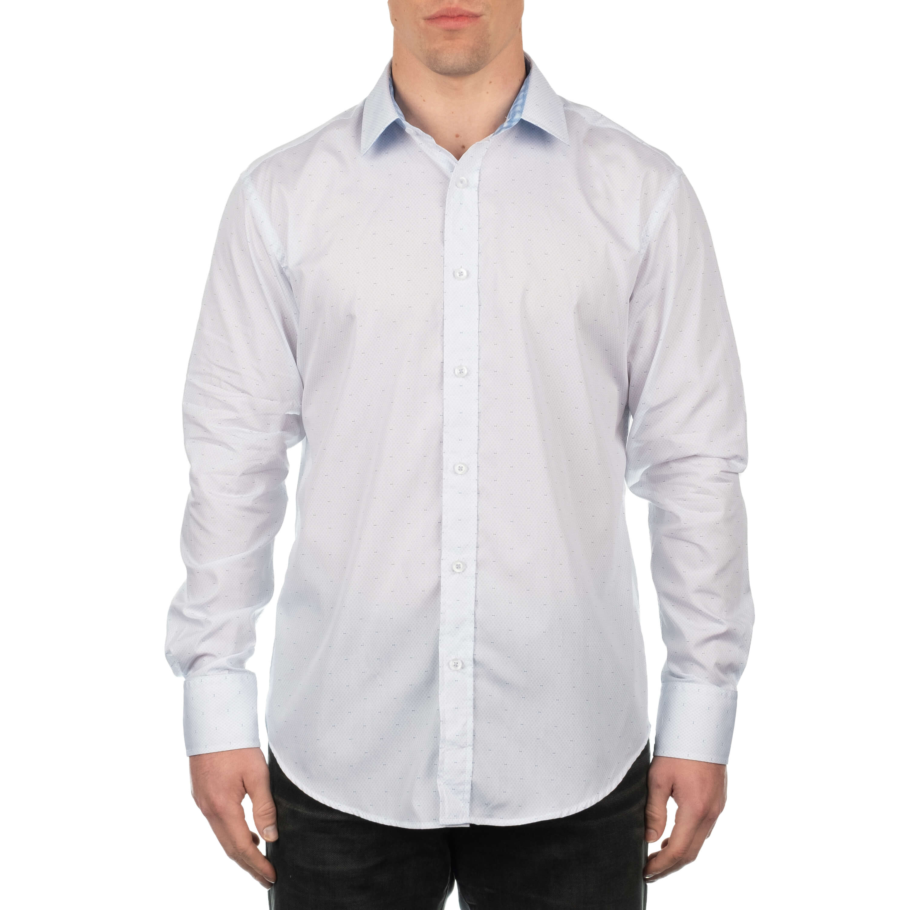 Riverside Men's Long Sleeve White Geo-Print Shirt - QUIETI