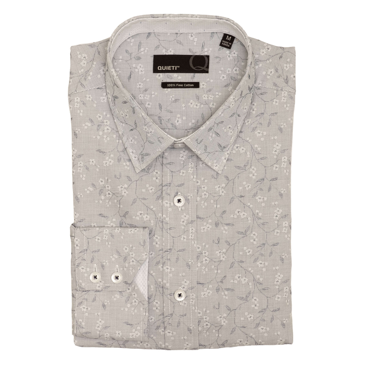 Clanton Men&#39;s Long Sleeve Grey Grid Floral Jacquard Shirt