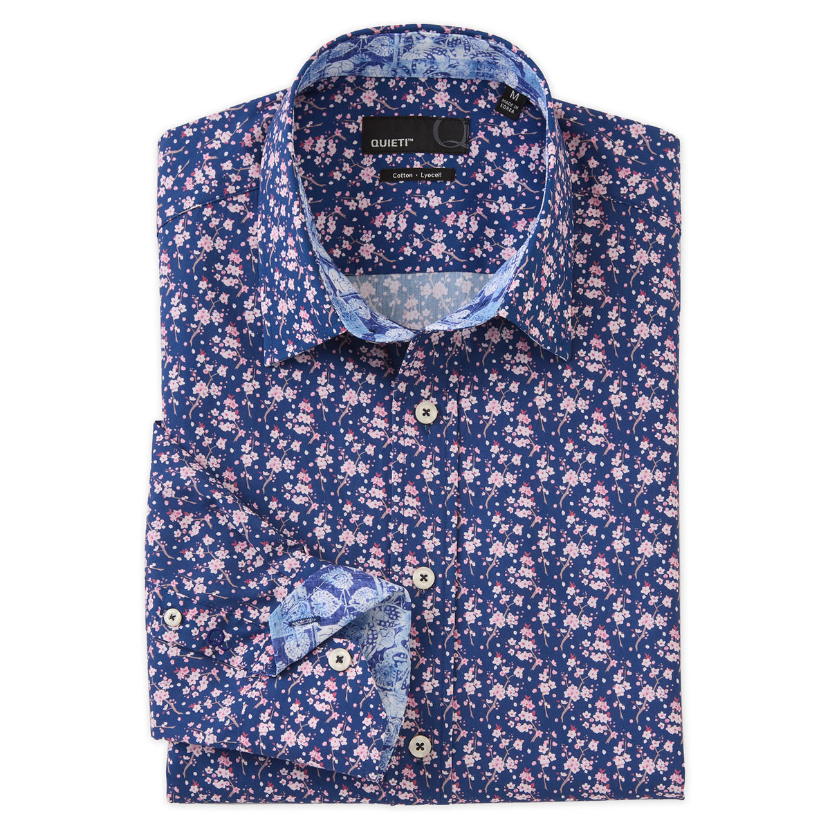 Ray Men&#39;s Long Sleeve Navy Mini Floral Print Shirt