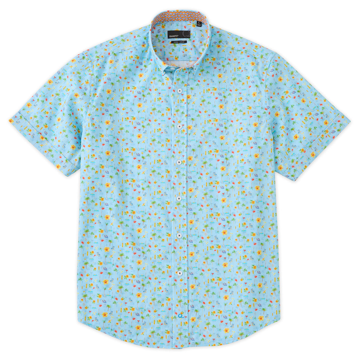 Drew Men&#39;s Short Sleeve Blue Beach Print Shirt