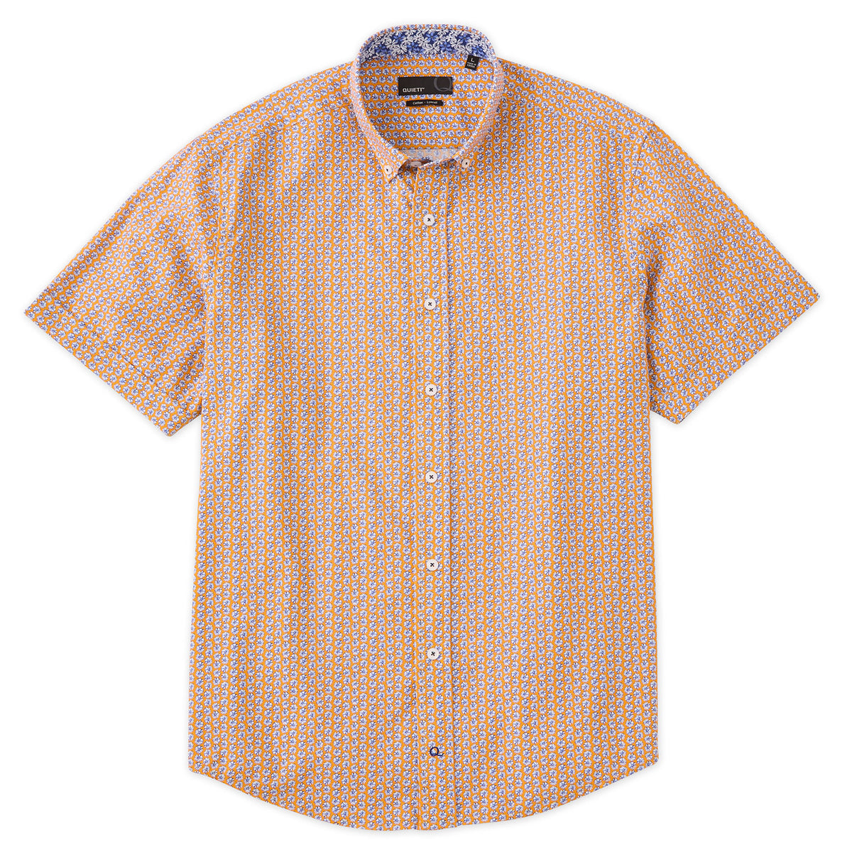 Michael Men&#39;s Short Sleeve Orange Mini Floral Print Shirt