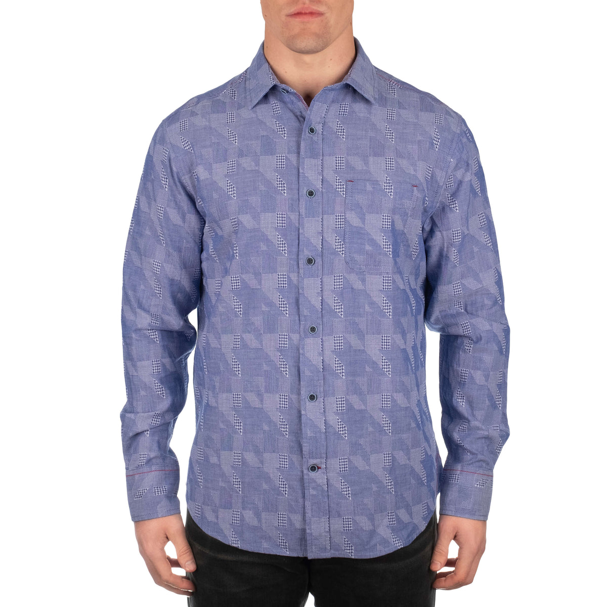 Ajo Men&#39;s Long Sleeve Blue Houndstooth Shirt
