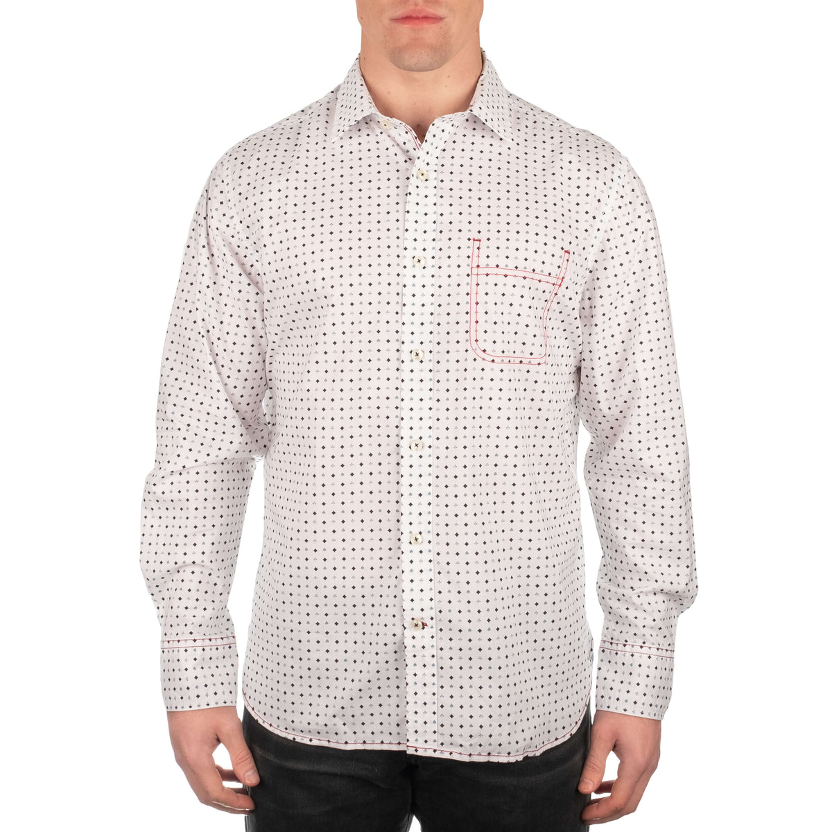 Chandler Men&#39;s Long Sleeve White Card Pip Print Shirt