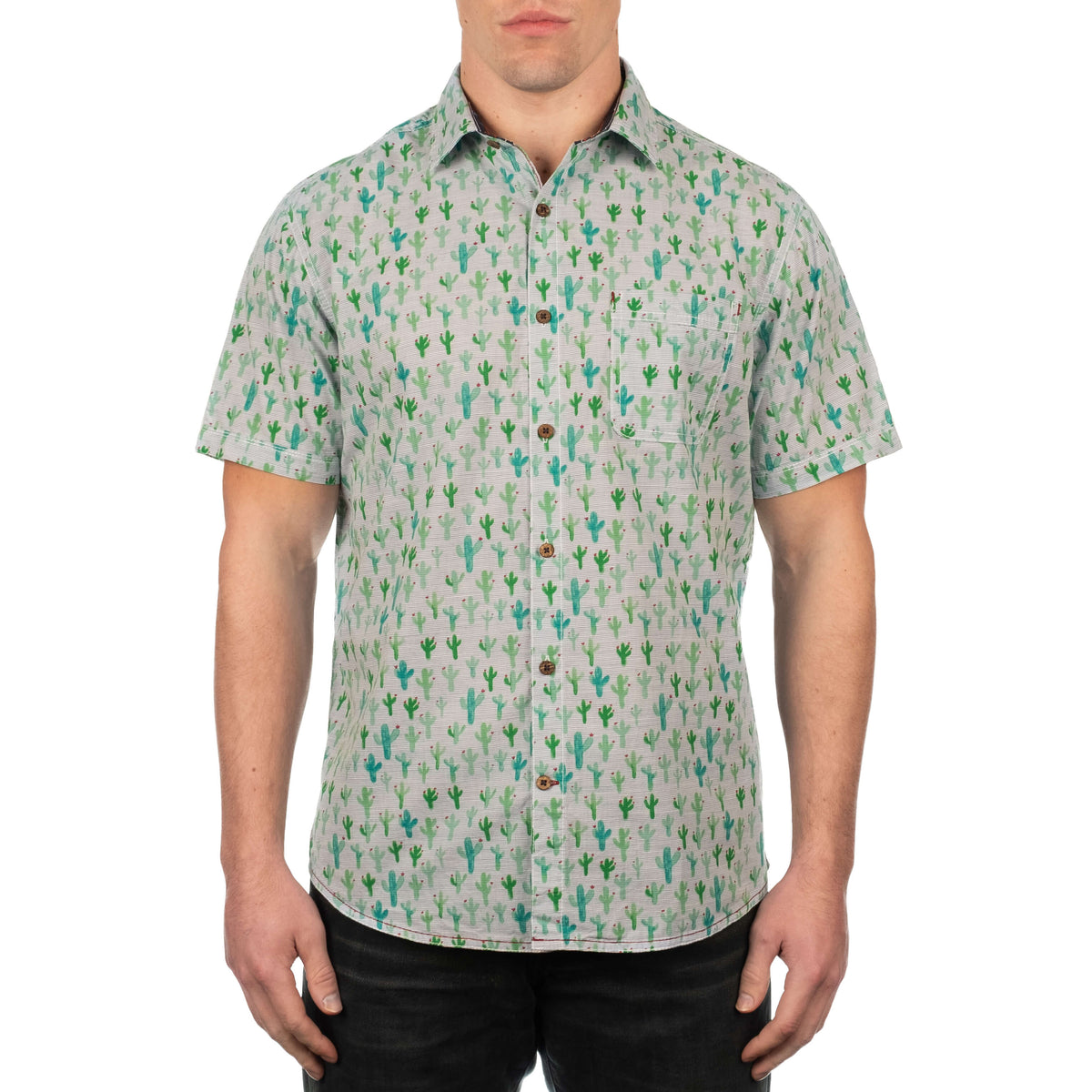 Fulton Men&#39;s Short Sleeve Brown Cactus Print Shirt