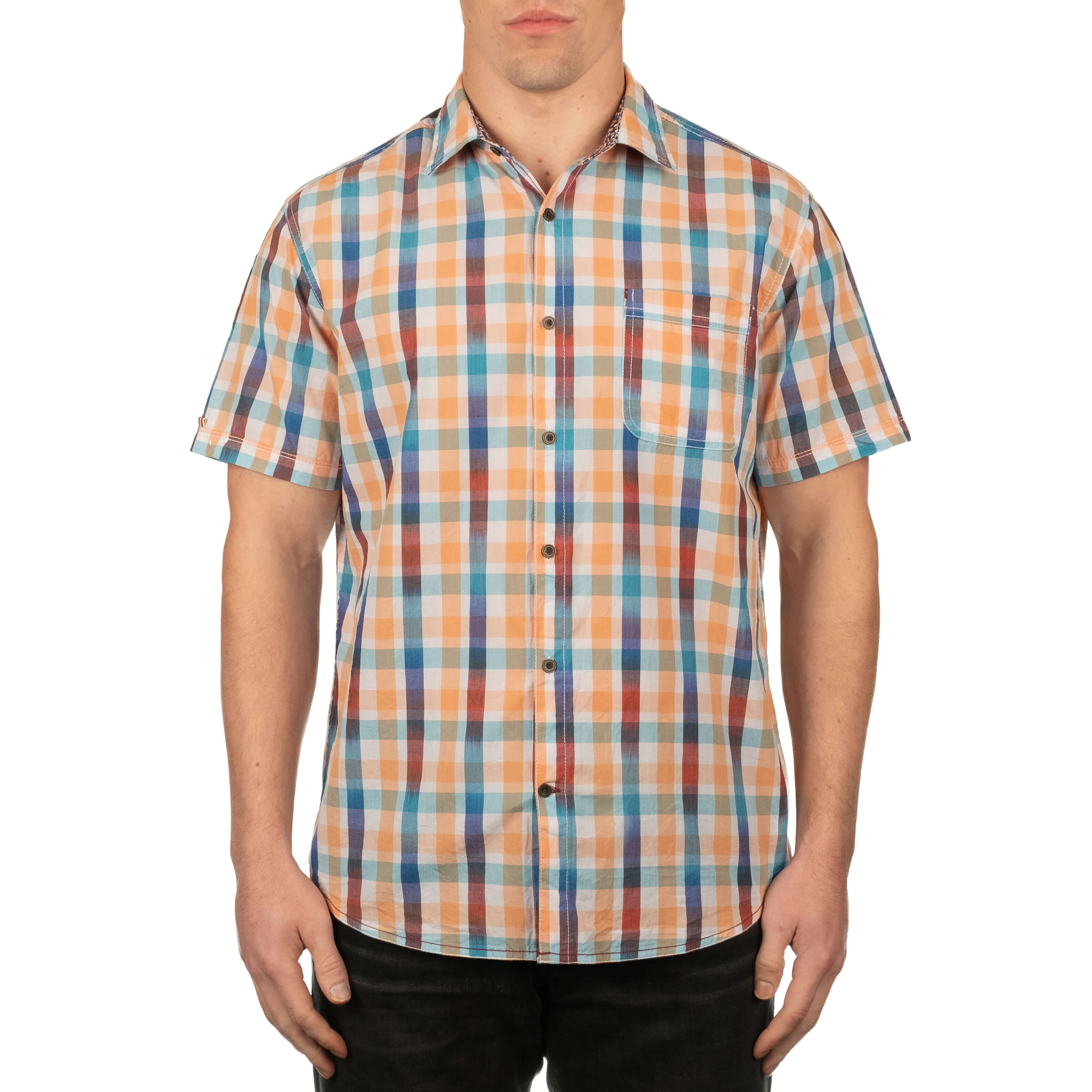 Columbia Men's Short Sleeve Peach Check Shirt - QUIETI