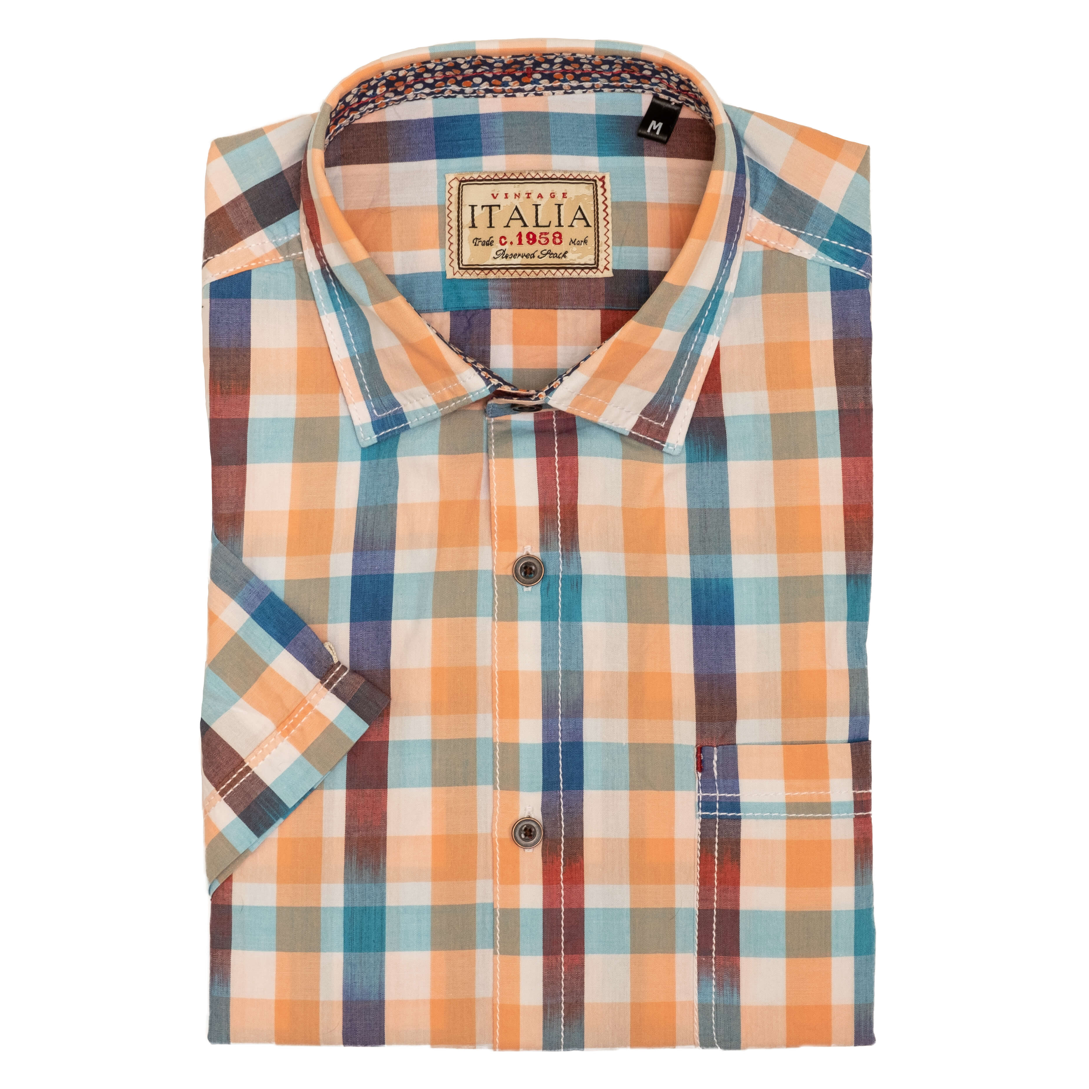 Columbia Men's Short Sleeve Peach Check Shirt - QUIETI